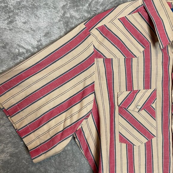 Vtg Wrangler Men Classic Western Cowboy Red Cream Striped Pearl Snap Shirt XL - Picture 3 of 8